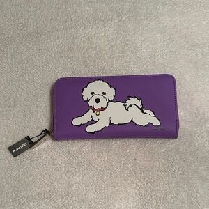 Marc Tetro Purple Zip-Around Wallet with Dog Illustration